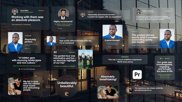 Testimonials Glass Pack for Premiere Pro - Elegant Transparent Review Animation Template Collection