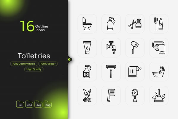 Toiletries Outline Icon Set