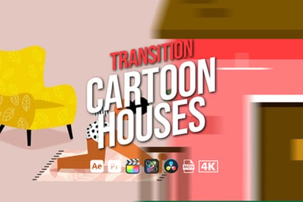 Transition Cartoon Houses - Animated House Scene Transition Pack