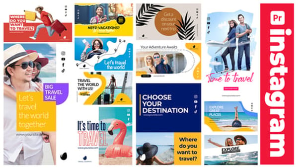 Travel Instagram Stories & Posters for Premiere Pro – 12 Tourism Promo Scenes