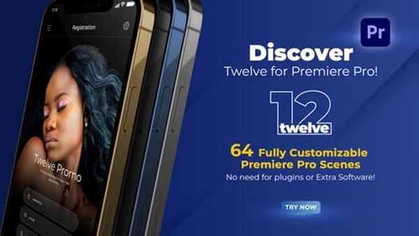Twelve App Promo MOGRT for Premiere Pro – 64 3D Smartphone Mockup Scenes