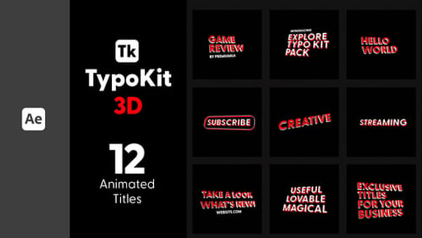 Typography Kit 3D Titles for After Effects - 3D Text Animation Motion Titles Pack