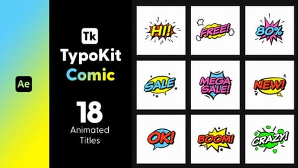 Typography Kit Comic Titles for After Effects - Comic Style Text Motion Titles Pack