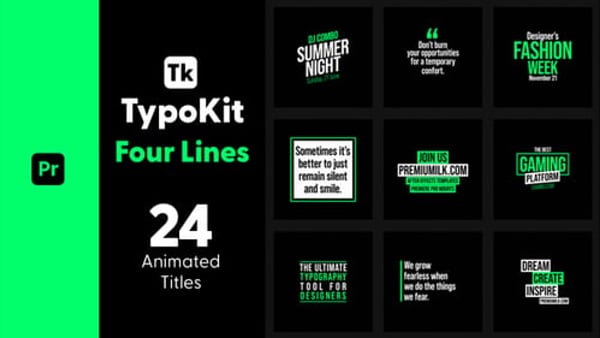 Typography Kit Four Lines Titles for Premiere Pro - Multi Line Text Motion Titles Pack