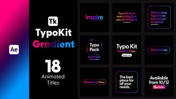 Typography Kit Gradient Titles for After Effects - Gradient Text Animation Motion Titles Pack