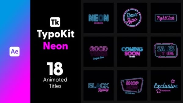Typography Kit Neon Titles for After Effects - Neon Glow Text Animation Motion Titles Pack