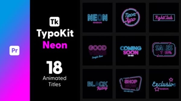 Typography Kit Neon Titles for Premiere Pro - Neon Glow Text Animation Motion Titles Pack
