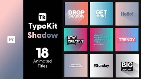Typography Kit Shadow Titles for Premiere Pro - Shadow Text Animation Motion Titles Pack