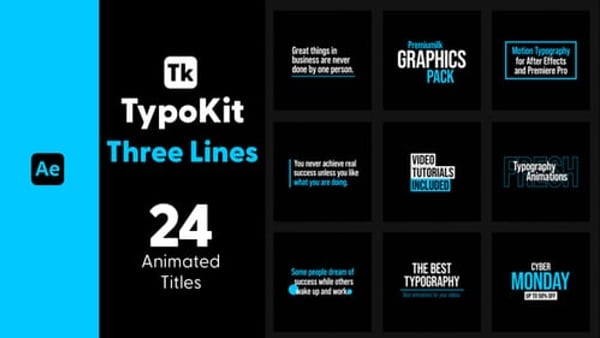Typography Kit Three Lines Titles for After Effects - Minimal Line Text Motion Titles Pack