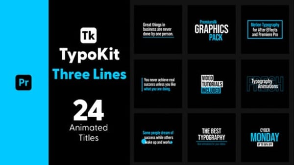 Typography Kit Three Lines Titles for Premiere Pro - Minimal Line Text Motion Titles Pack