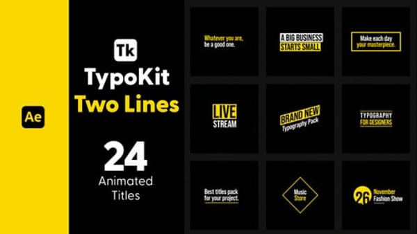 Typography Kit Two Lines Titles for After Effects - Dual Line Text Motion Titles Pack