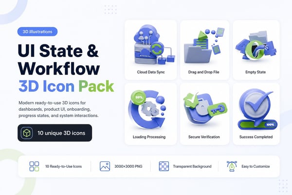 UI State & Workflow 3D Icon Pack