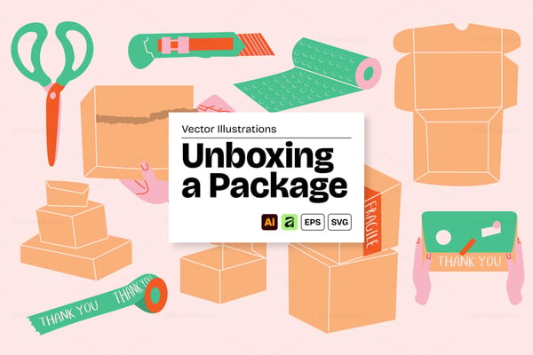 Unboxing Package Vector Illustration Set