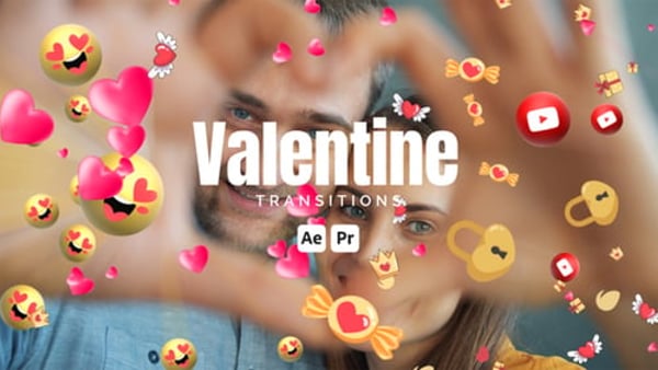 Valentine Love Particle Transitions for After Effects & Premiere Pro MOGRT – 12 Pack