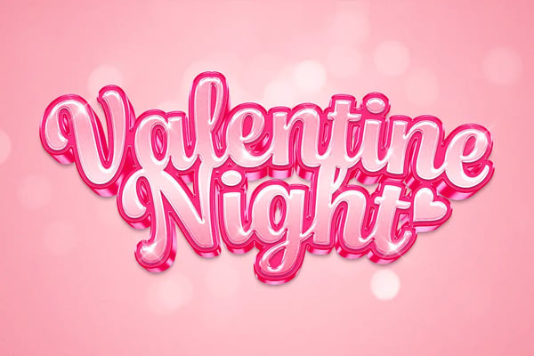 Valentine Night Glossy Text Effect - Romantic Pink PSD Template