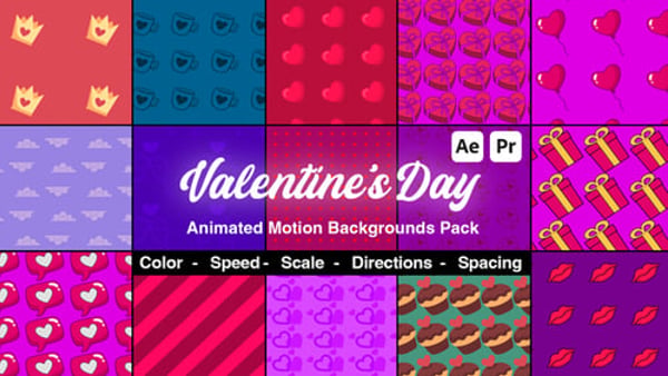 Valentine’s Day Motion Backgrounds for After Effects & Premiere Pro | 20 Looping Backgrounds
