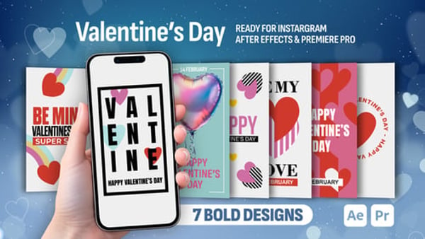Valentine’s Day Stories & Reels for After Effects & Premiere Pro | 7 Vertical Scenes