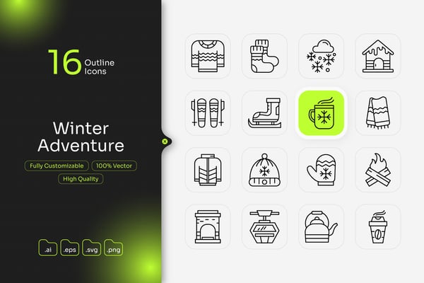 Winter Adventure Outline Icon Set