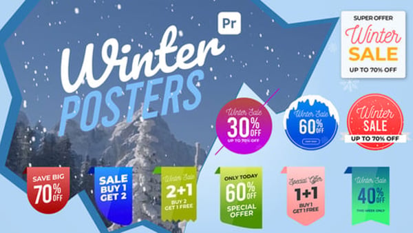 Winter Sale Posters and Labels MOGRT for Premiere Pro – Discount Promo Graphics