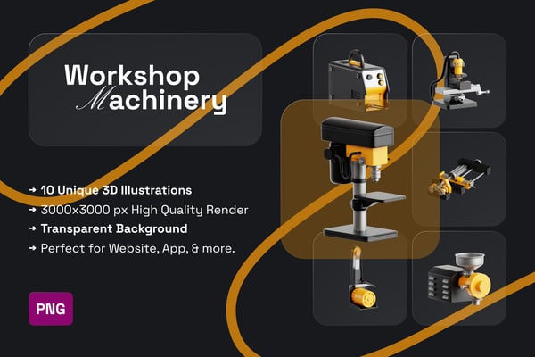 Workshop Machinery 3D Icon Pack