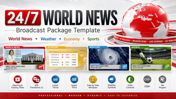 World News Broadcast Package Template – 24/7 Weather, Economy and Sports