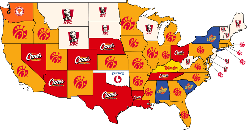 Most Popular Fast Food Fried Chicken by State