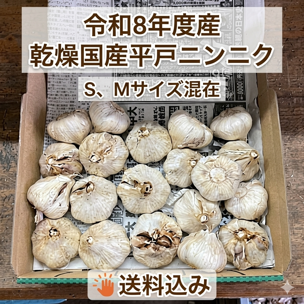 令和８年度産　国産ニンニク　平戸ニンニク　乾燥　栽培期間中は化学的な農薬、肥料は使用しておりません