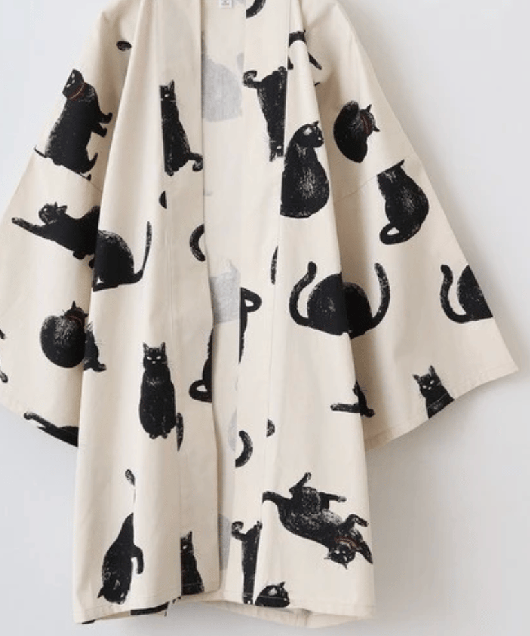 【JPYC決済限定商品】黒猫　はっぴ　生成り