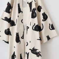 【JPYC決済限定商品】黒猫　はっぴ　生成り - 1