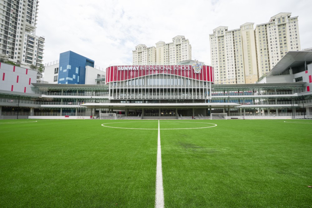 The main building overlooking the sports field