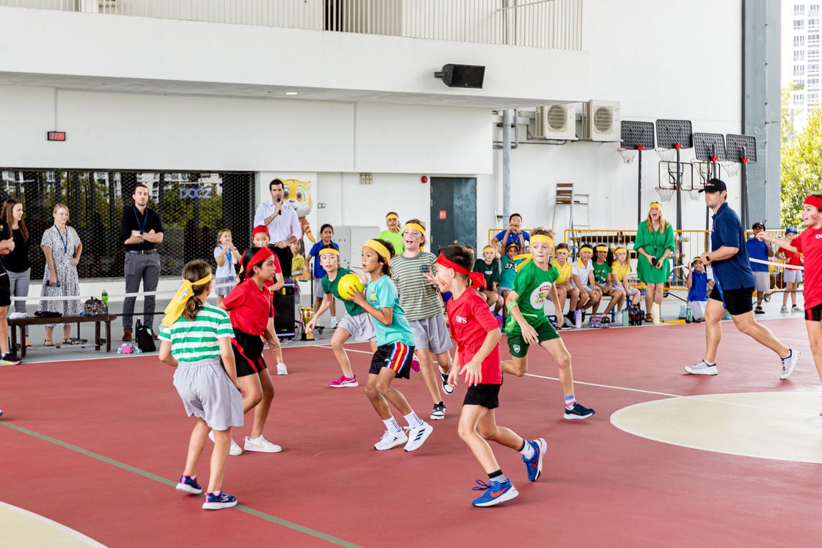Elementary School students competing in Lunchtime Sports, a program of fun and friendly matches.