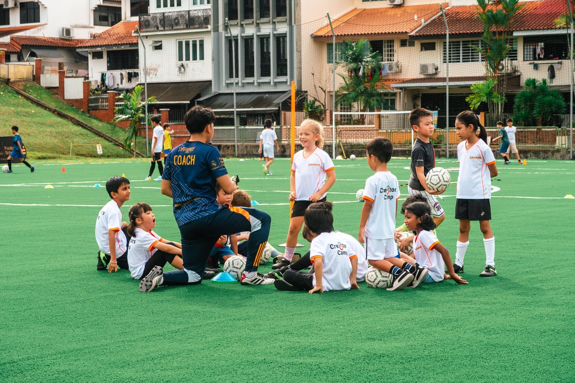 Students at the holiday football camp with Real Madrid Foundation Football School Singapore.