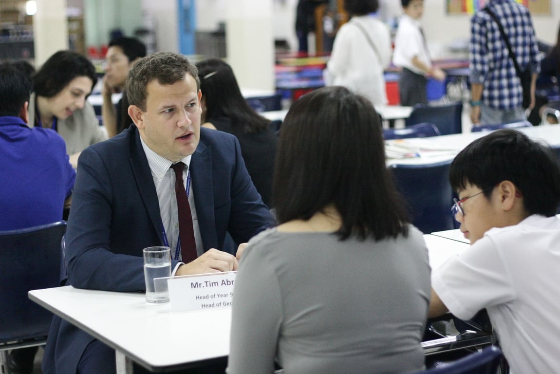 Parent-teacher discussions at the St. Stephen’s Year 7 meeting.