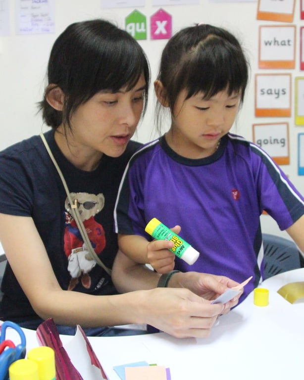 Parent and child working together during the Year 1 classroom activity.