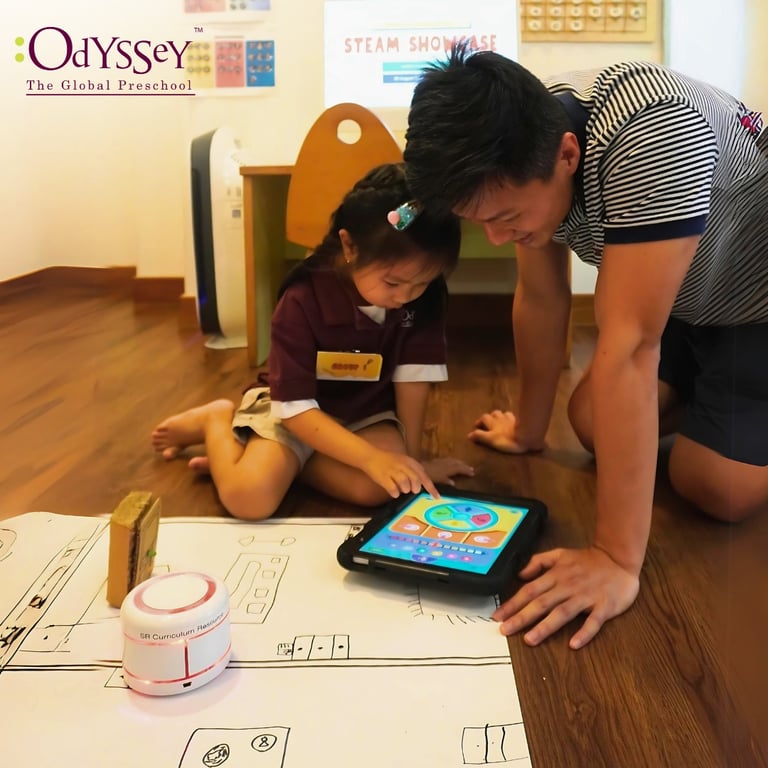 A family participating in a STEAM workshop.