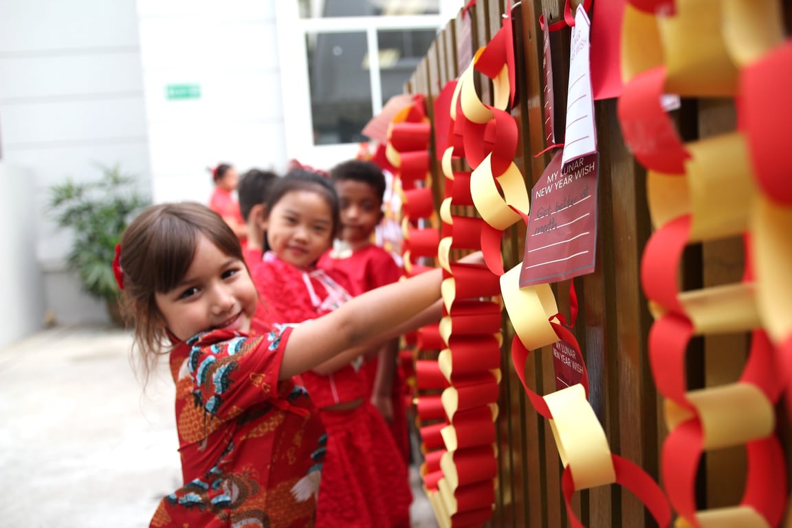 Students celebrating Lunar New Year at AISB.