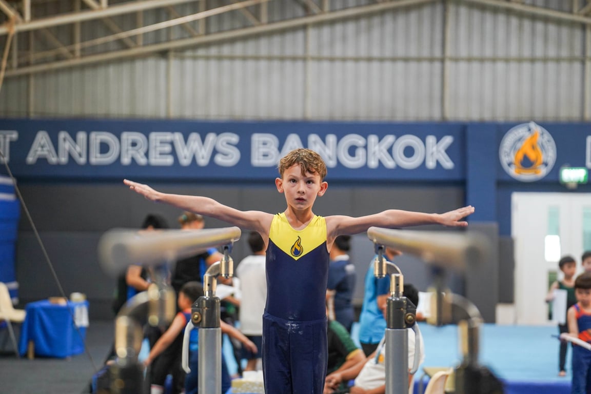 A gymnast prepares for his routine at St Andrews Bangkok.
