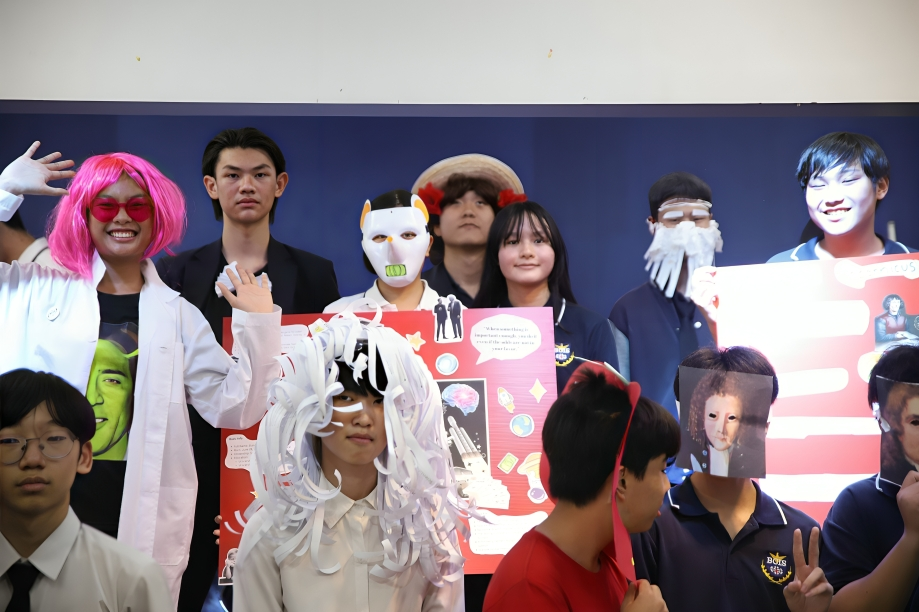 Middle school students dress up for a fun science project presentation.