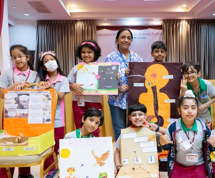 Learners showcase creative science projects in the classroom.