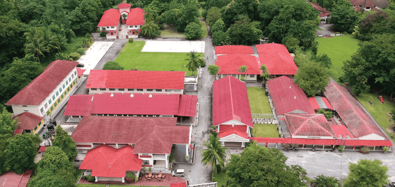 Aerial view of the school campus.