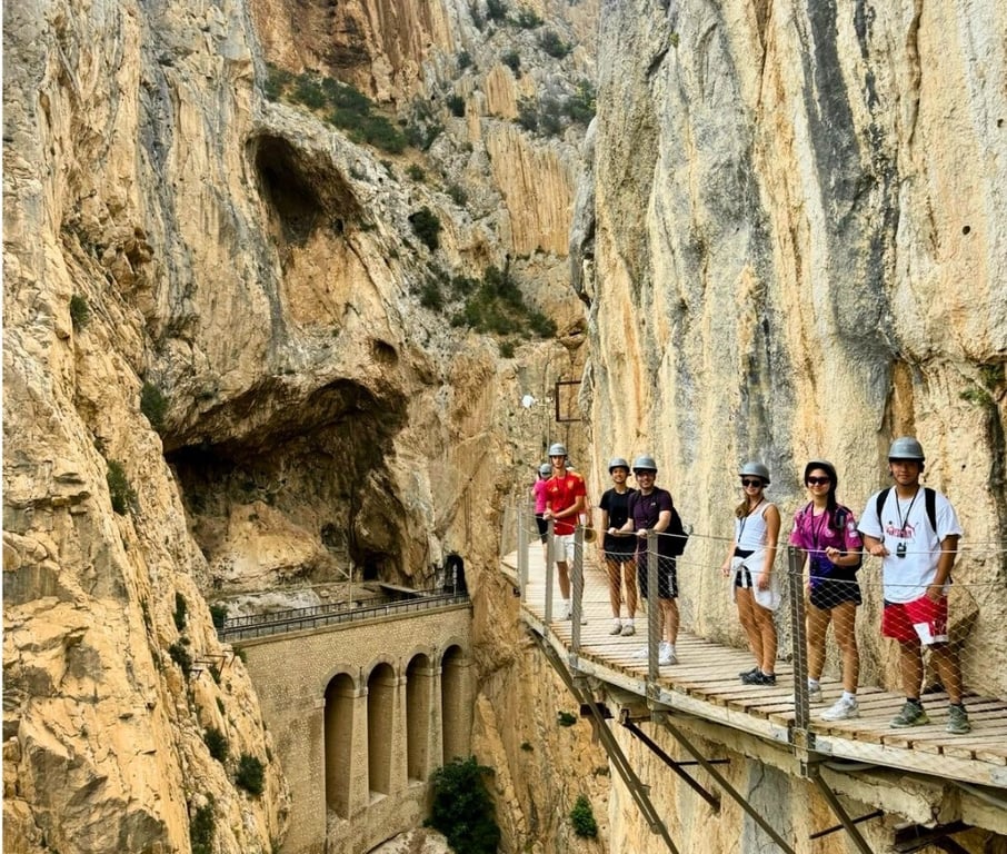 Grade 11 students exploring Caminito del Rey during Spain trip.