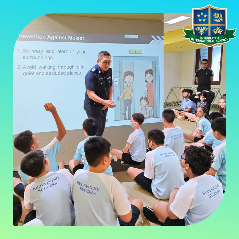 Students had a visit from the Singapore Police Force to learn about preventative measures to protect themselves, and how to identify and report crime.
