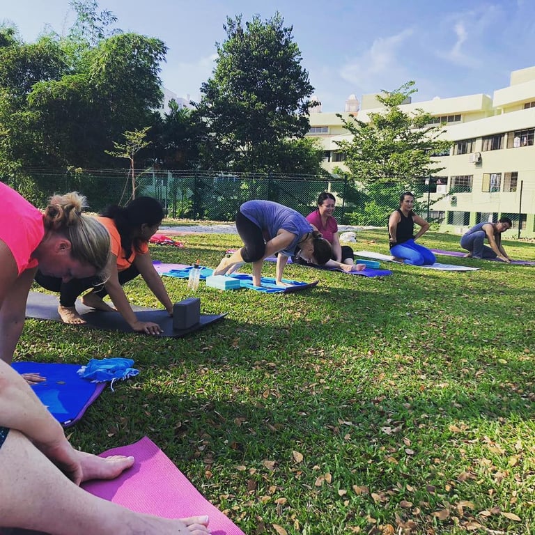 Parents taking part in the biweekly yoga sessions put on by the Parents of Nexus community