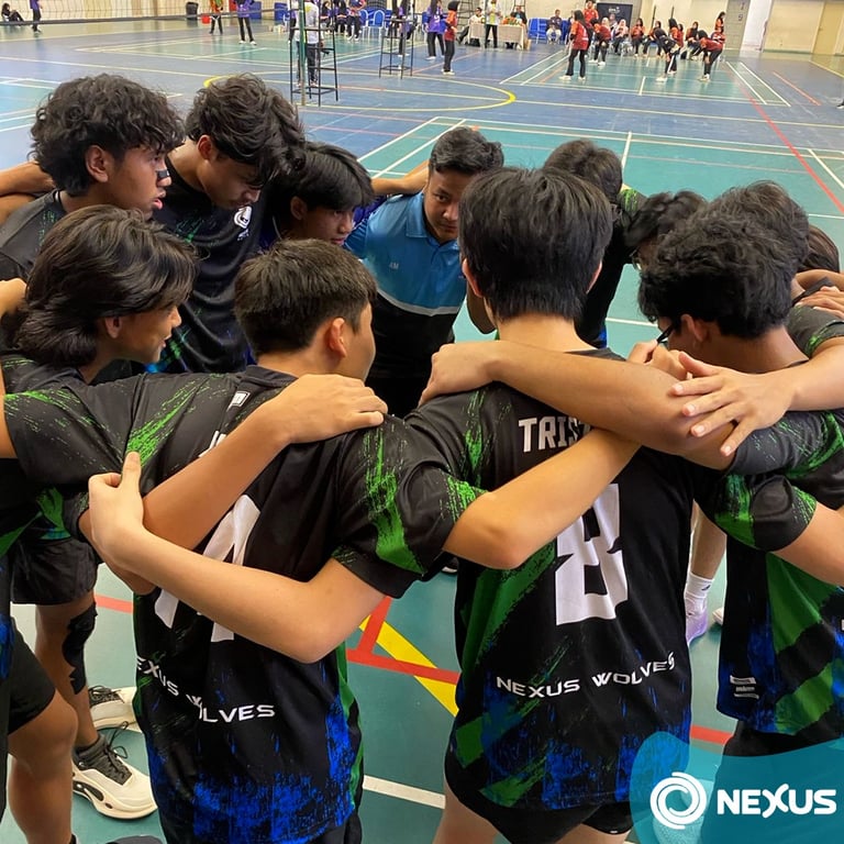 The Nexus Boys' Volleyball team ahead of winning the Silver medal at the MSSD competition.