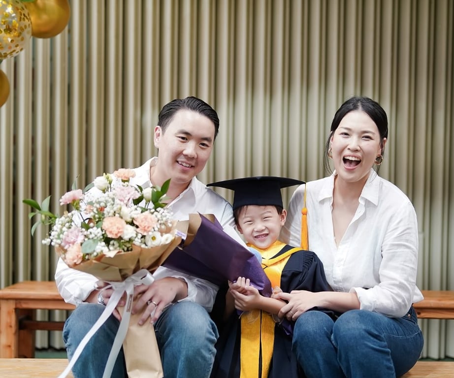 A family celebrating graduation.