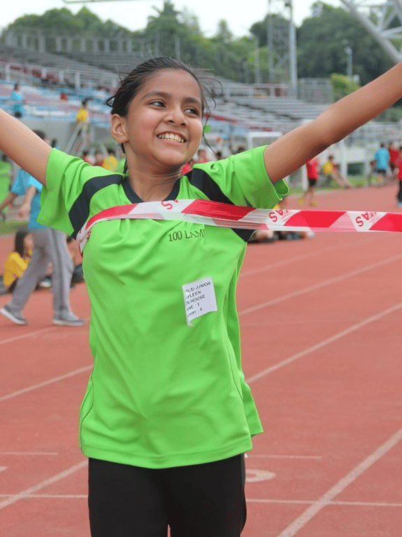Crossing the finish line with some victorious smile!