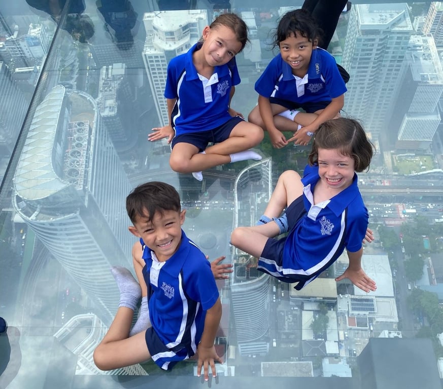 Young students in a sky-high adventure in the heart of the city.