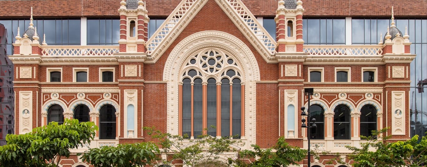 The entrance to the DCSG, built to be architecturally similar to the parent school in London.