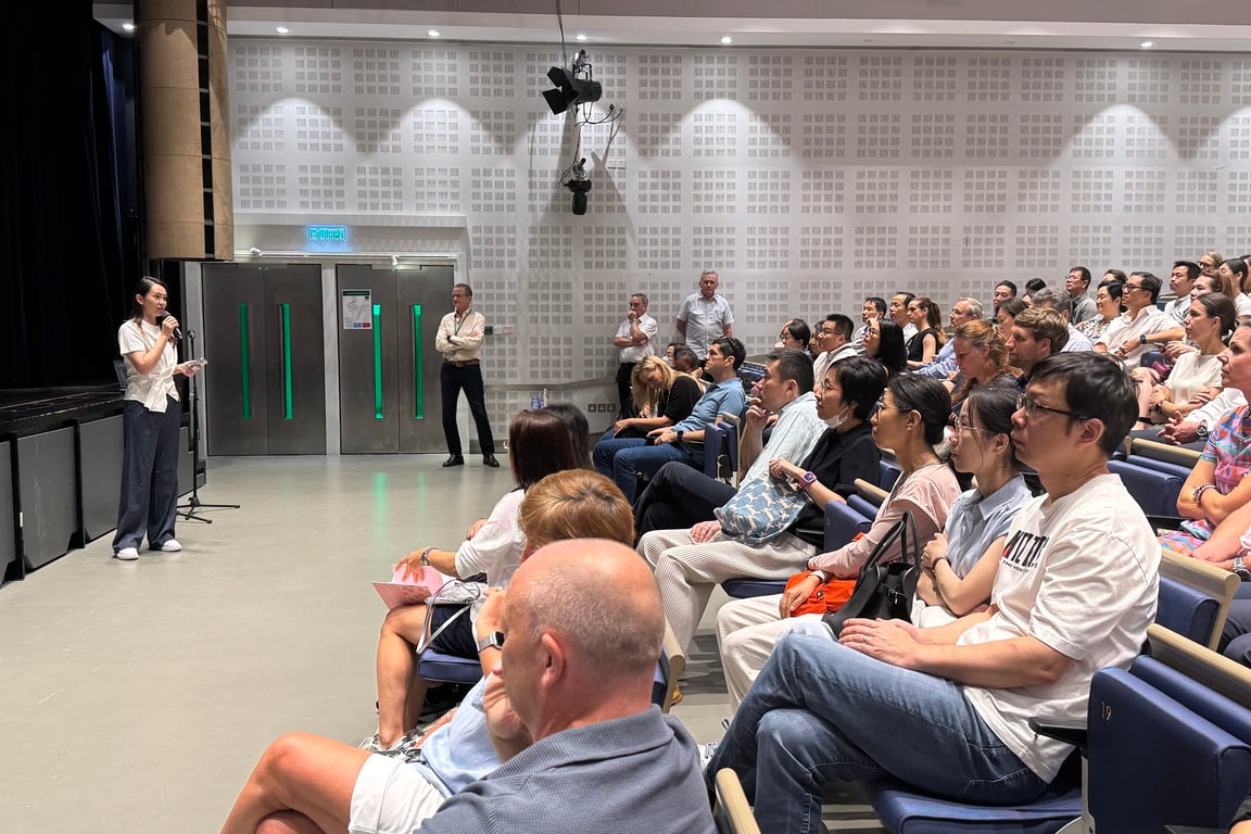 Parents attending a briefing on the first day of school.