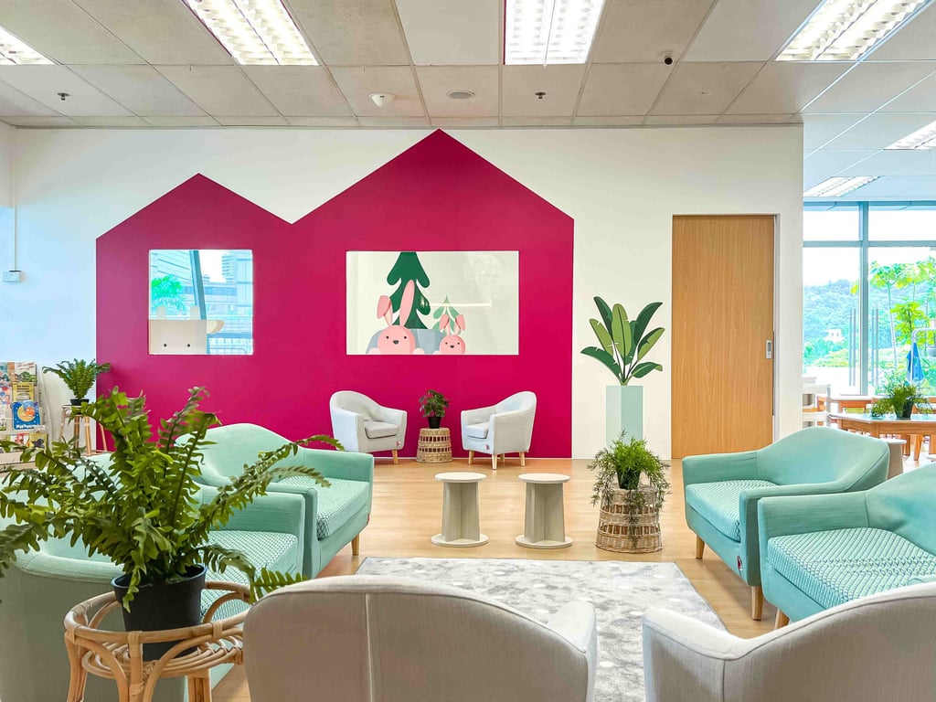The reception area of the school for families to spend time on the premises